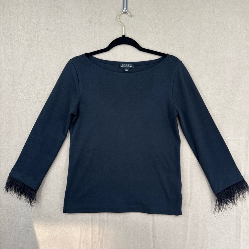J. Crew Navy Feather Cuff Long Sleeve Top